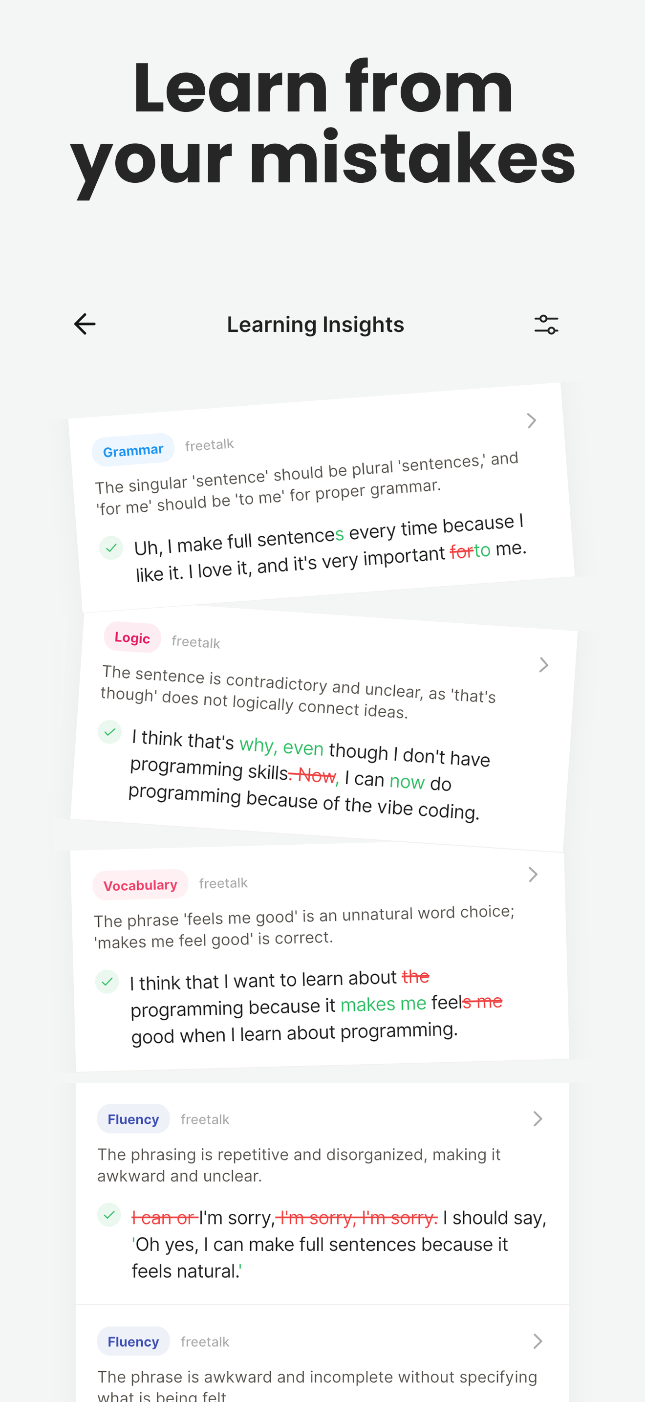 Enverson AI app – learn from your mistakes with highlighted errors and corrections