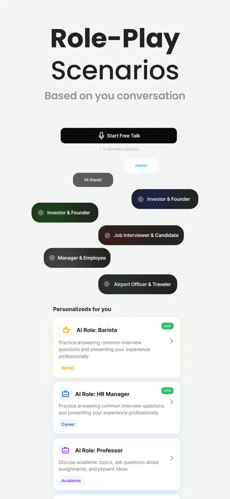 Enverson AI Role Play Feature - Practice Real-World English Conversations
